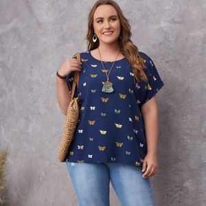 Navy Butterfly Print Dolman Sleeve Top Size 4x - NWT